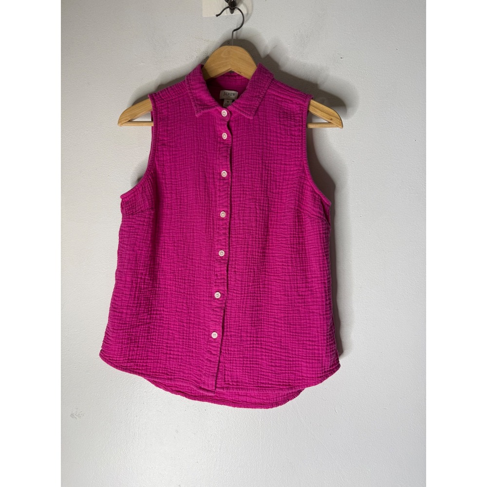 J crew factory Magenta Pink Sleeveless Double Gauze Cotton Button Down Top M